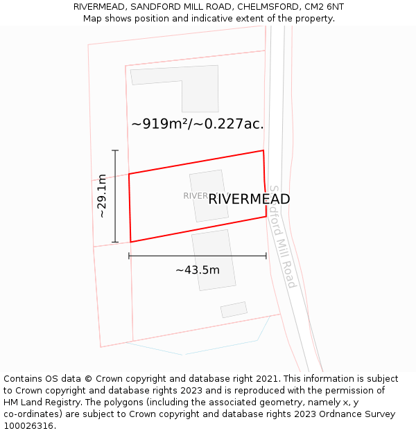 RIVERMEAD, SANDFORD MILL ROAD, CHELMSFORD, CM2 6NT: Plot and title map