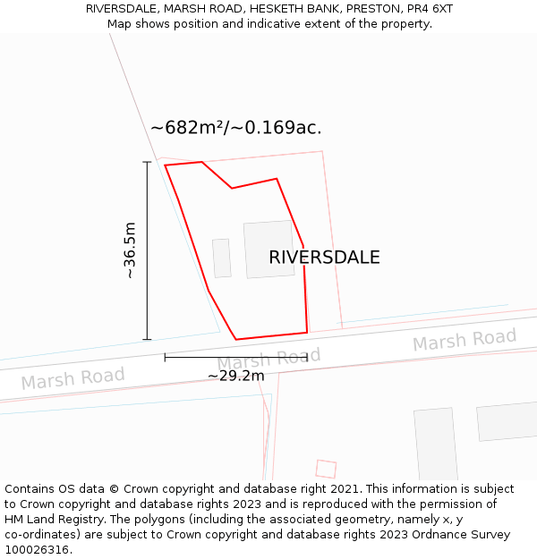 RIVERSDALE, MARSH ROAD, HESKETH BANK, PRESTON, PR4 6XT: Plot and title map