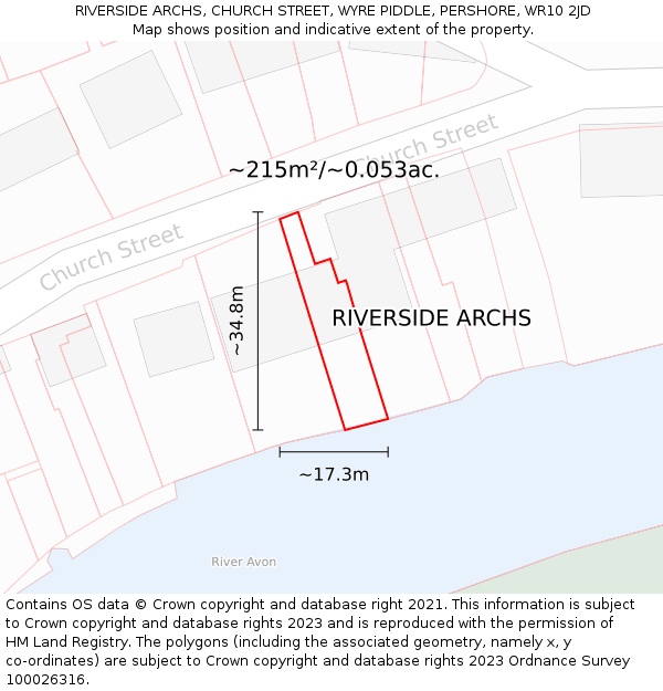 RIVERSIDE ARCHS, CHURCH STREET, WYRE PIDDLE, PERSHORE, WR10 2JD: Plot and title map