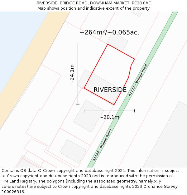 RIVERSIDE, BRIDGE ROAD, DOWNHAM MARKET, PE38 0AE: Plot and title map