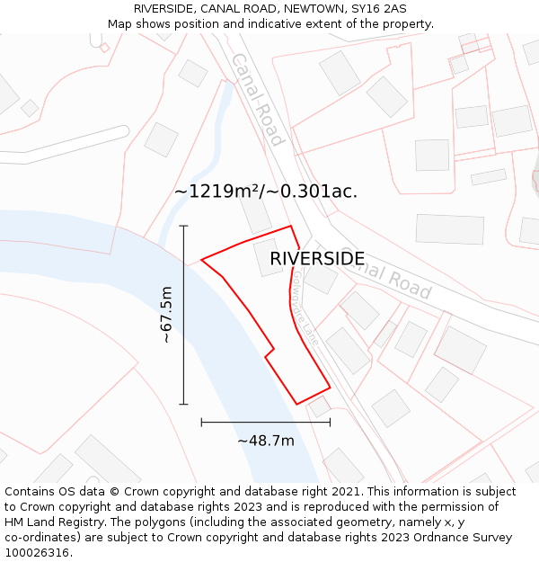RIVERSIDE, CANAL ROAD, NEWTOWN, SY16 2AS: Plot and title map