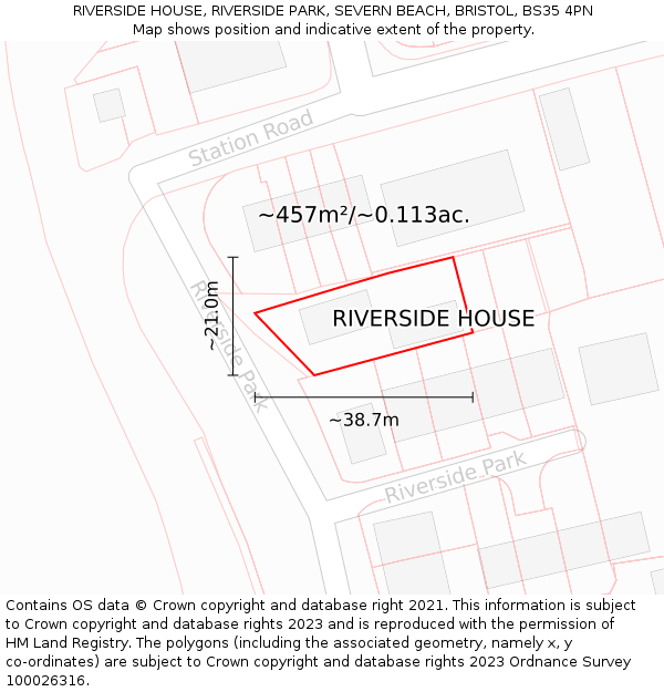 RIVERSIDE HOUSE, RIVERSIDE PARK, SEVERN BEACH, BRISTOL, BS35 4PN: Plot and title map