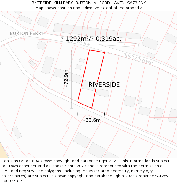 RIVERSIDE, KILN PARK, BURTON, MILFORD HAVEN, SA73 1NY: Plot and title map