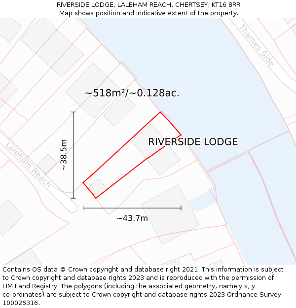 RIVERSIDE LODGE, LALEHAM REACH, CHERTSEY, KT16 8RR: Plot and title map