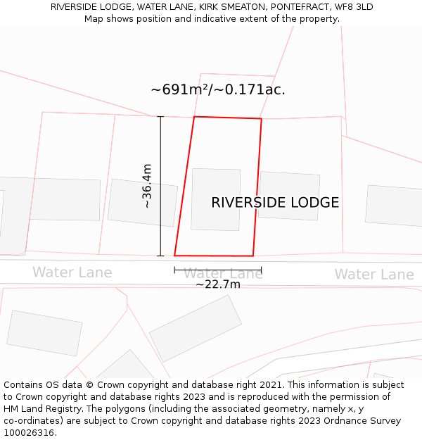 RIVERSIDE LODGE, WATER LANE, KIRK SMEATON, PONTEFRACT, WF8 3LD: Plot and title map