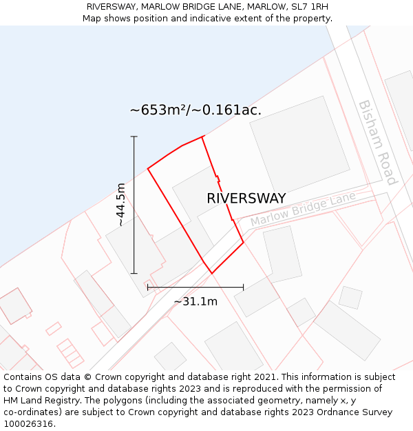 RIVERSWAY, MARLOW BRIDGE LANE, MARLOW, SL7 1RH: Plot and title map