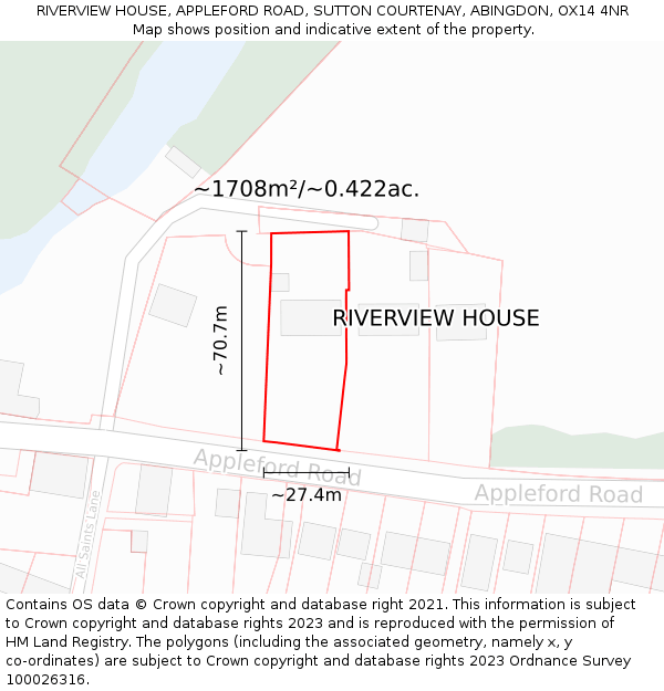 RIVERVIEW HOUSE, APPLEFORD ROAD, SUTTON COURTENAY, ABINGDON, OX14 4NR: Plot and title map