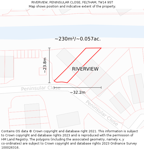 RIVERVIEW, PENINSULAR CLOSE, FELTHAM, TW14 9ST: Plot and title map