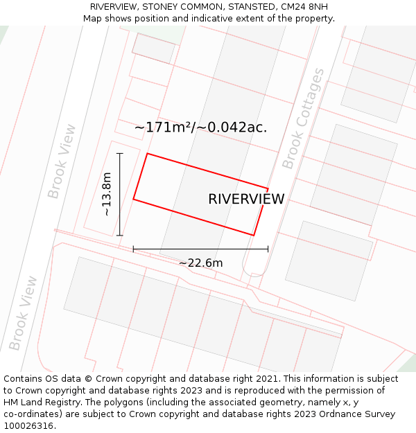 RIVERVIEW, STONEY COMMON, STANSTED, CM24 8NH: Plot and title map