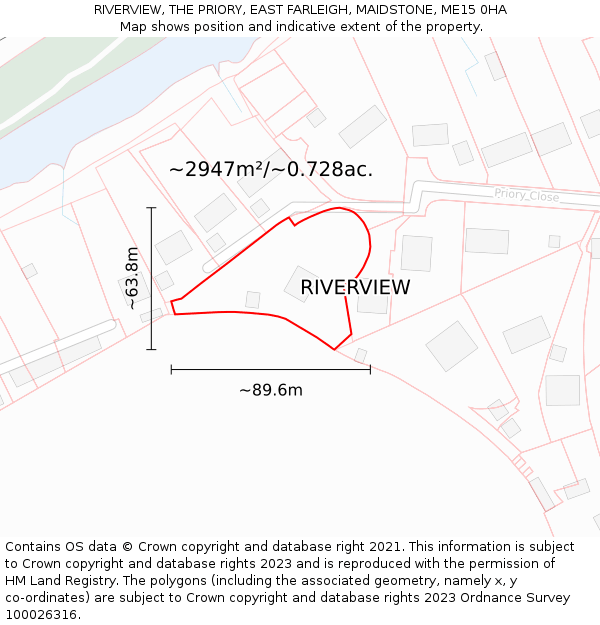 RIVERVIEW, THE PRIORY, EAST FARLEIGH, MAIDSTONE, ME15 0HA: Plot and title map