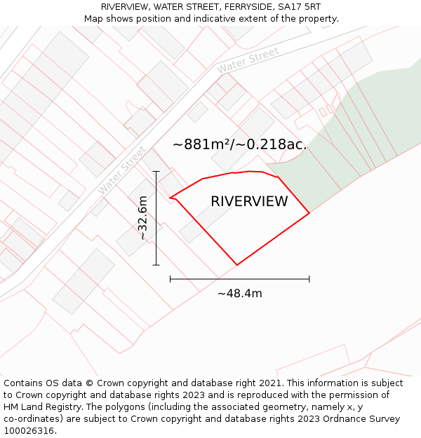 RIVERVIEW, WATER STREET, FERRYSIDE, SA17 5RT: Plot and title map