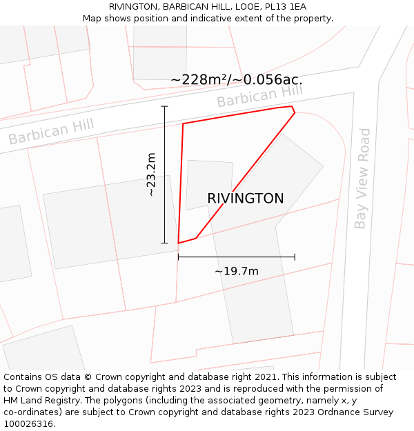 RIVINGTON, BARBICAN HILL, LOOE, PL13 1EA: Plot and title map