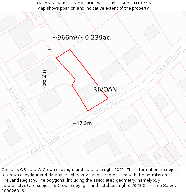 RIVOAN, ALVERSTON AVENUE, WOODHALL SPA, LN10 6SN: Plot and title map