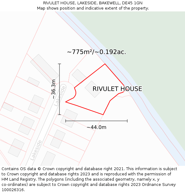 RIVULET HOUSE, LAKESIDE, BAKEWELL, DE45 1GN: Plot and title map