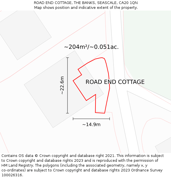 ROAD END COTTAGE, THE BANKS, SEASCALE, CA20 1QN: Plot and title map