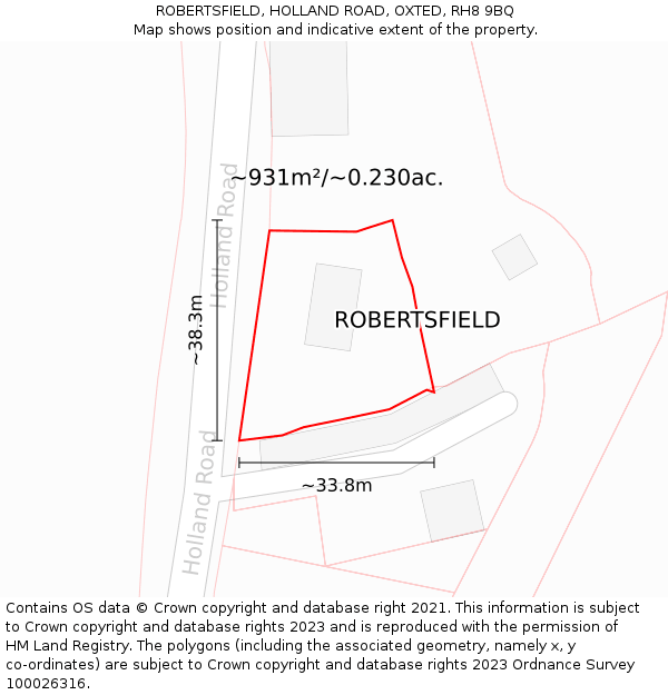 ROBERTSFIELD, HOLLAND ROAD, OXTED, RH8 9BQ: Plot and title map