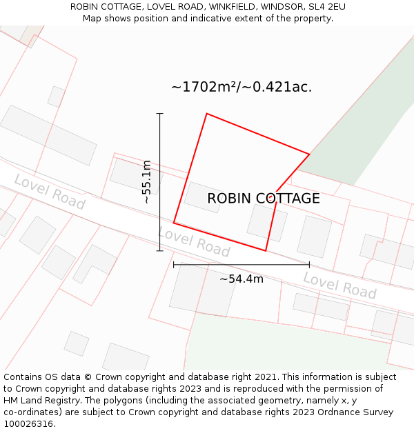 ROBIN COTTAGE, LOVEL ROAD, WINKFIELD, WINDSOR, SL4 2EU: Plot and title map