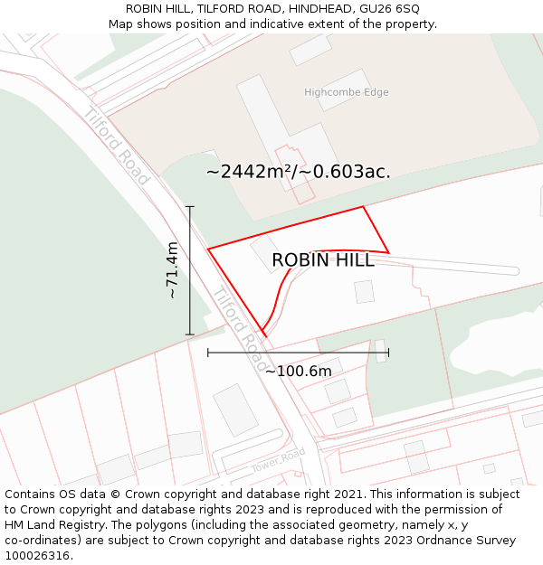 ROBIN HILL, TILFORD ROAD, HINDHEAD, GU26 6SQ: Plot and title map