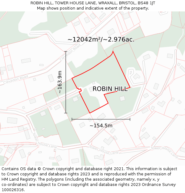 ROBIN HILL, TOWER HOUSE LANE, WRAXALL, BRISTOL, BS48 1JT: Plot and title map