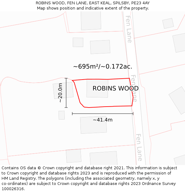 ROBINS WOOD, FEN LANE, EAST KEAL, SPILSBY, PE23 4AY: Plot and title map