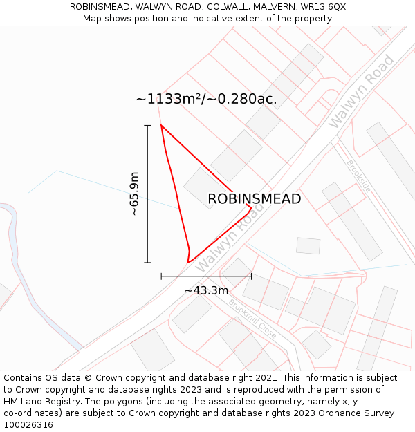 ROBINSMEAD, WALWYN ROAD, COLWALL, MALVERN, WR13 6QX: Plot and title map