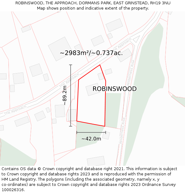 ROBINSWOOD, THE APPROACH, DORMANS PARK, EAST GRINSTEAD, RH19 3NU: Plot and title map