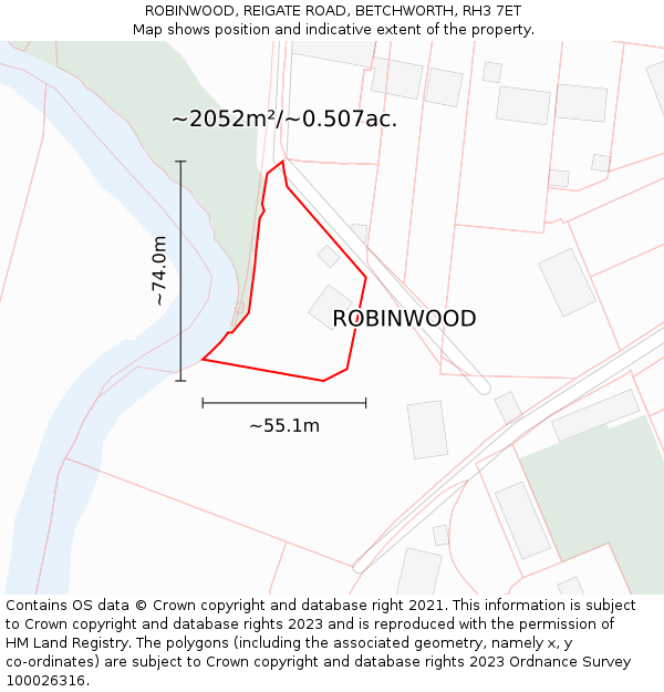 ROBINWOOD, REIGATE ROAD, BETCHWORTH, RH3 7ET: Plot and title map