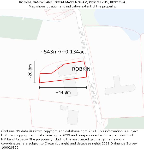 ROBKIN, SANDY LANE, GREAT MASSINGHAM, KING'S LYNN, PE32 2HA: Plot and title map