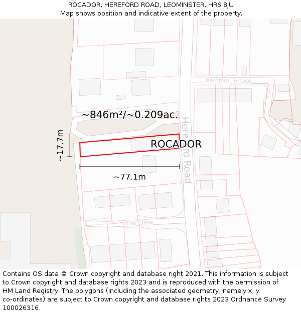 ROCADOR, HEREFORD ROAD, LEOMINSTER, HR6 8JU: Plot and title map