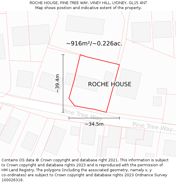 ROCHE HOUSE, PINE TREE WAY, VINEY HILL, LYDNEY, GL15 4NT: Plot and title map