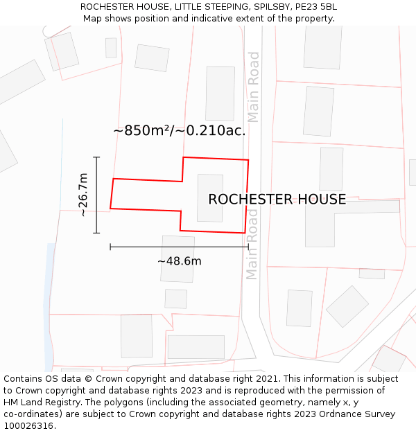 ROCHESTER HOUSE, LITTLE STEEPING, SPILSBY, PE23 5BL: Plot and title map