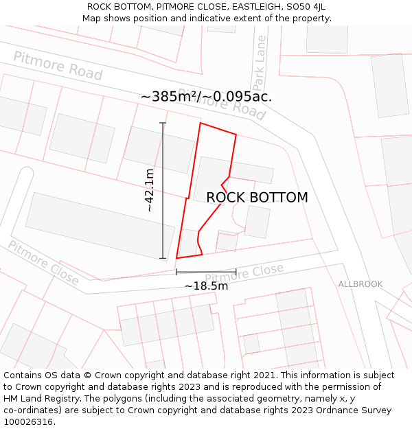 ROCK BOTTOM, PITMORE CLOSE, EASTLEIGH, SO50 4JL: Plot and title map