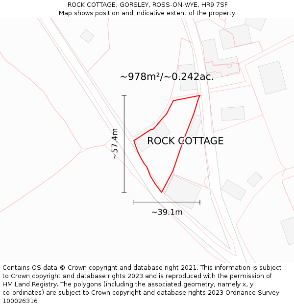 ROCK COTTAGE, GORSLEY, ROSS-ON-WYE, HR9 7SF: Plot and title map