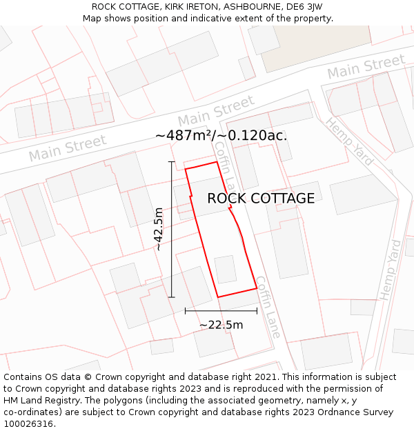 ROCK COTTAGE, KIRK IRETON, ASHBOURNE, DE6 3JW: Plot and title map