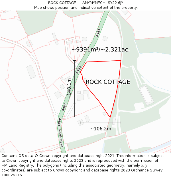 ROCK COTTAGE, LLANYMYNECH, SY22 6JY: Plot and title map