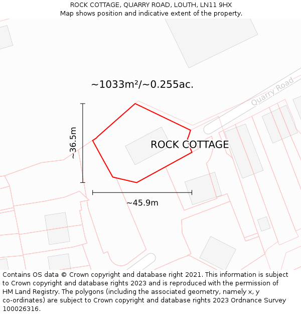 ROCK COTTAGE, QUARRY ROAD, LOUTH, LN11 9HX: Plot and title map