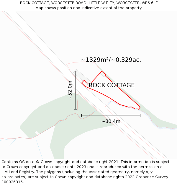 ROCK COTTAGE, WORCESTER ROAD, LITTLE WITLEY, WORCESTER, WR6 6LE: Plot and title map