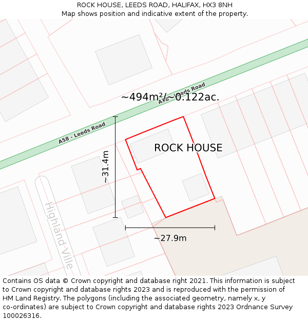 ROCK HOUSE, LEEDS ROAD, HALIFAX, HX3 8NH: Plot and title map