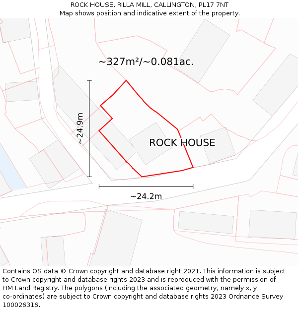 ROCK HOUSE, RILLA MILL, CALLINGTON, PL17 7NT: Plot and title map