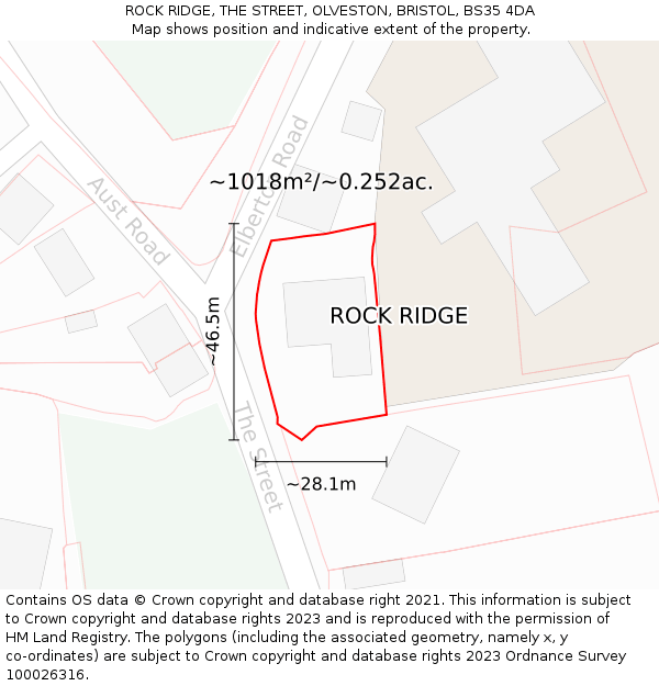 ROCK RIDGE, THE STREET, OLVESTON, BRISTOL, BS35 4DA: Plot and title map