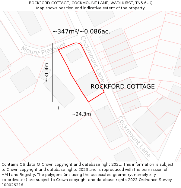 ROCKFORD COTTAGE, COCKMOUNT LANE, WADHURST, TN5 6UQ: Plot and title map