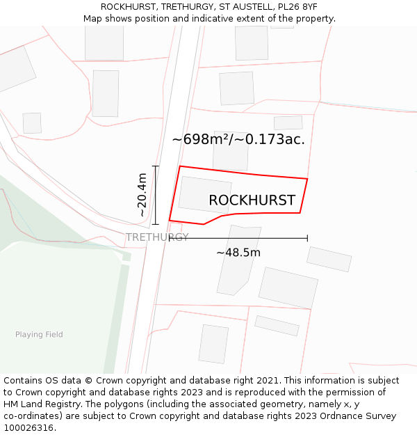 ROCKHURST, TRETHURGY, ST AUSTELL, PL26 8YF: Plot and title map
