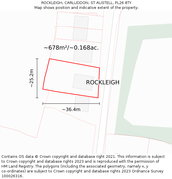 ROCKLEIGH, CARLUDDON, ST AUSTELL, PL26 8TY: Plot and title map