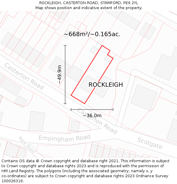 ROCKLEIGH, CASTERTON ROAD, STAMFORD, PE9 2YL: Plot and title map