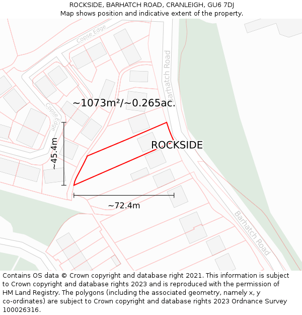 ROCKSIDE, BARHATCH ROAD, CRANLEIGH, GU6 7DJ: Plot and title map