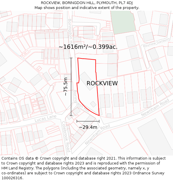 ROCKVIEW, BORINGDON HILL, PLYMOUTH, PL7 4DJ: Plot and title map