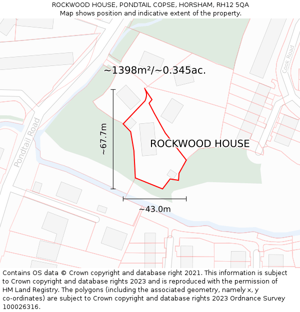 ROCKWOOD HOUSE, PONDTAIL COPSE, HORSHAM, RH12 5QA: Plot and title map