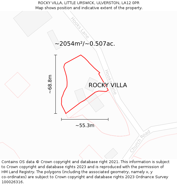 ROCKY VILLA, LITTLE URSWICK, ULVERSTON, LA12 0PR: Plot and title map