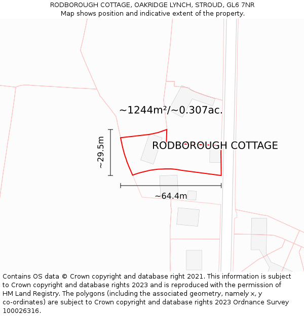 RODBOROUGH COTTAGE, OAKRIDGE LYNCH, STROUD, GL6 7NR: Plot and title map