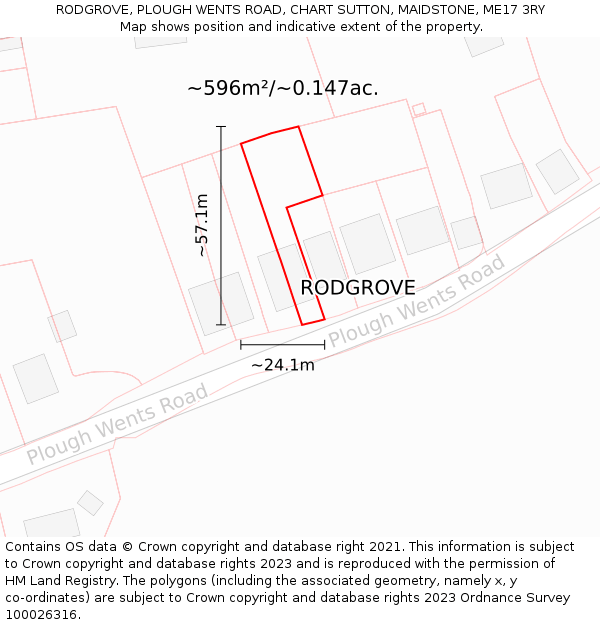 RODGROVE, PLOUGH WENTS ROAD, CHART SUTTON, MAIDSTONE, ME17 3RY: Plot and title map